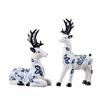 Blue and White Porcelain Deer Sculpture Art Ceramic Animal Crafts Room Bookcase Office Decoration