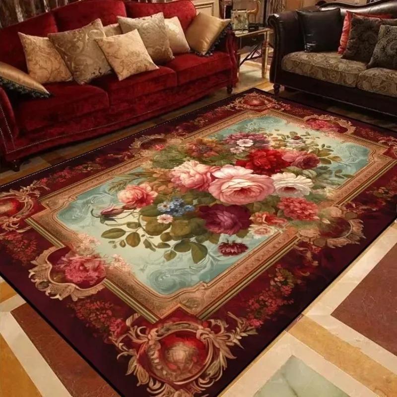 European Style Peony Flower Luxury Carpet Red Festive Rug Washroom Floor Mat Bedroom Decor Rugs Living Room Rugs for Bedroom