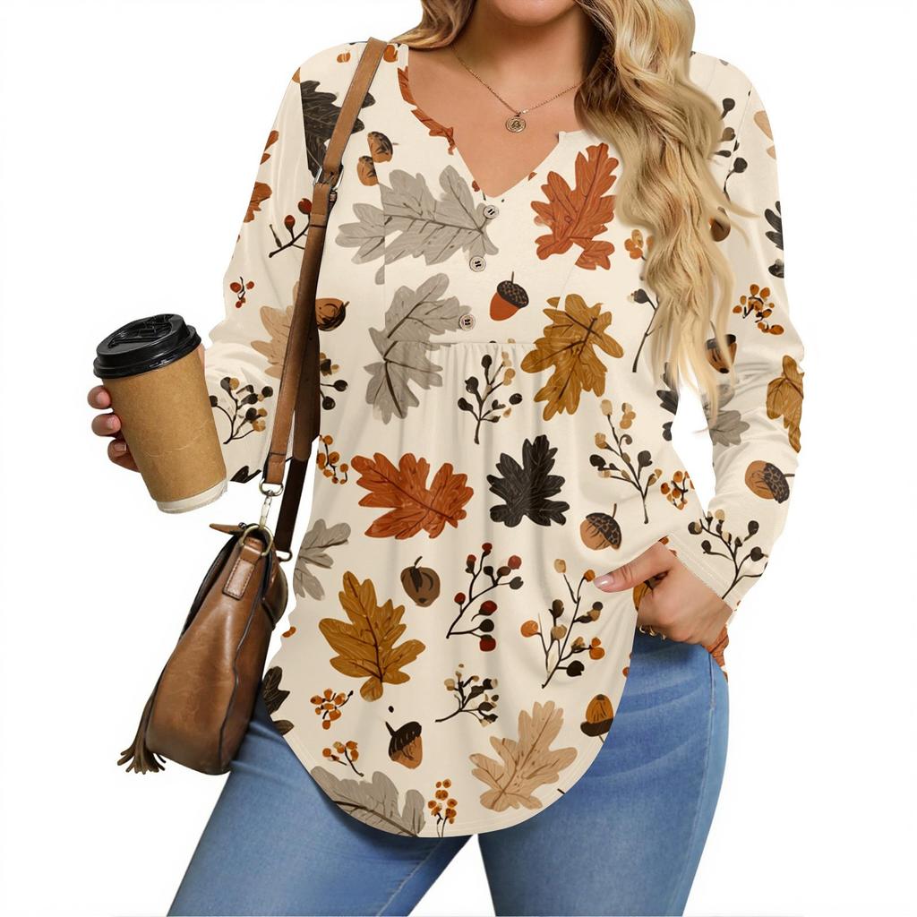 Dámská trička s dlouhým rukávem plus size s výstřihem do V, tunikové topy, základní volná trička