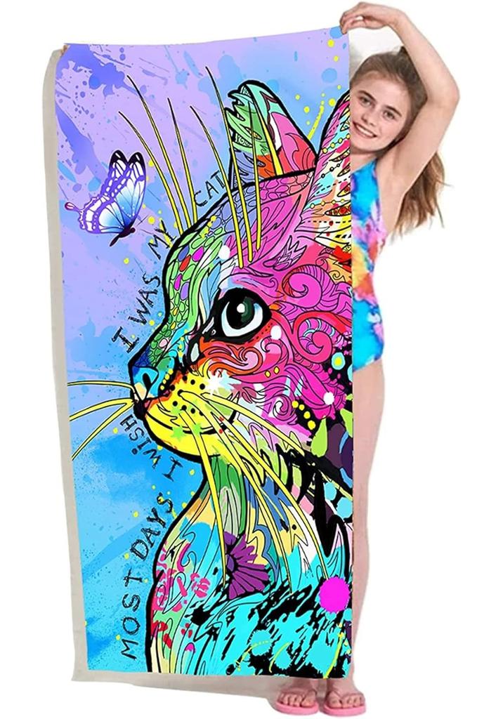 Cute cat pattern Beach Towel for Children friends Gifts Towel Quick-Dry Towel For Bath Yoga Tourism Beach GYM Camping Swimming