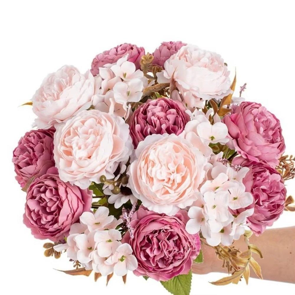 Outdoor Silk Artificial Flowers 5 Heads Bridal Bouquets Simulated Persian Peony Fake Flowers Gifts Box Decor
