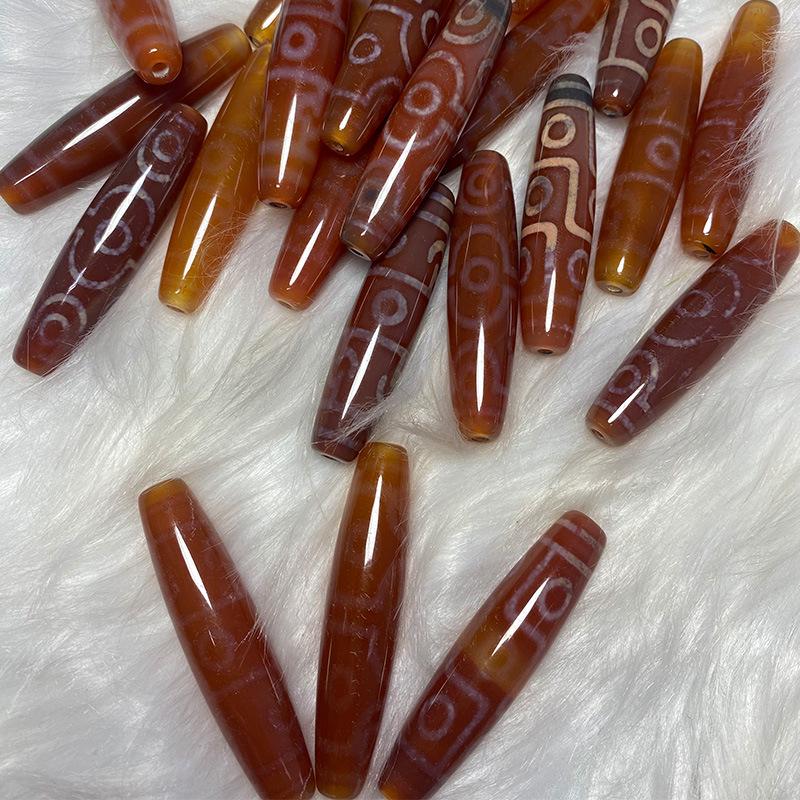 Dzi Silk-Wrapped Red Agate Yellow Pendant Clavicle Bead DIY Jewelry