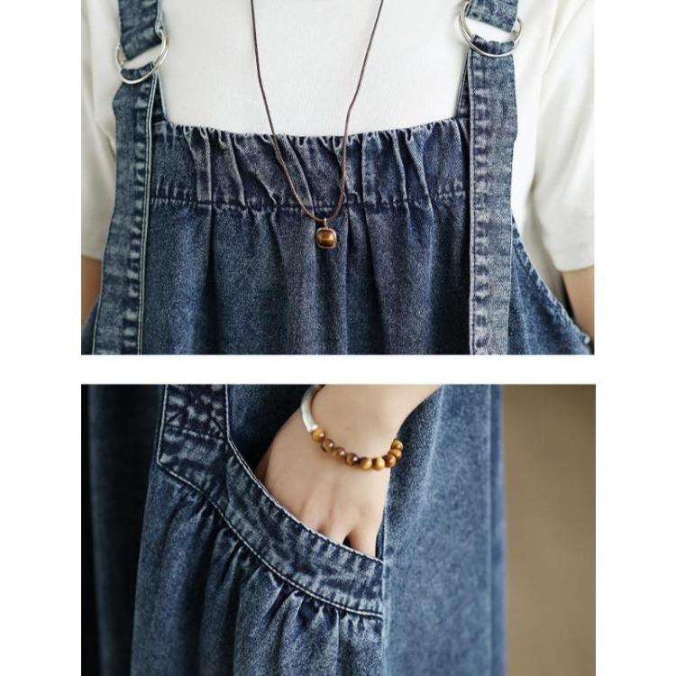 Vintage Denim Maxi Dress Women Plus Size Loose Casual Basic Sleeveless Long Dress Cotton