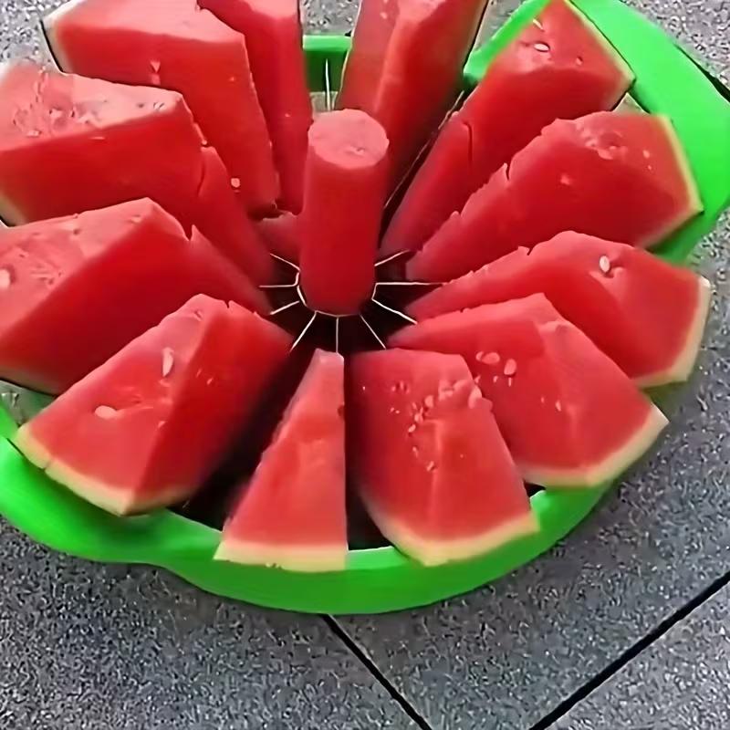 Nerezový kráječ melounů Ruční kráječ ovoce se zelenou rukojetí Kulatý nástroj na krájení melounů do kuchyně