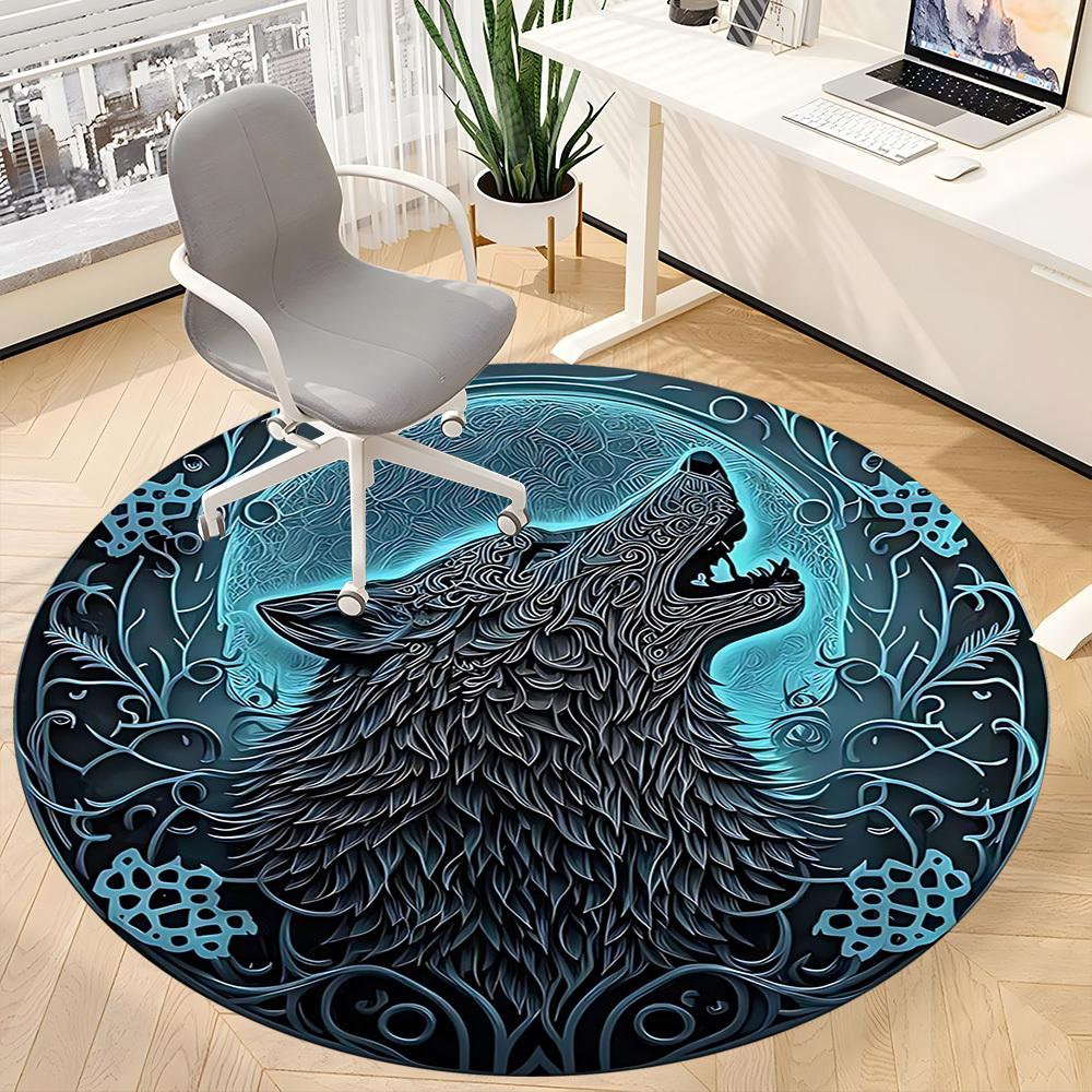 1 alfombra redonda para oficina Luna de Lobo, debajo de sillas de oficina, dormitorio, sala de estar, decoración del hogar, decoración de habitación