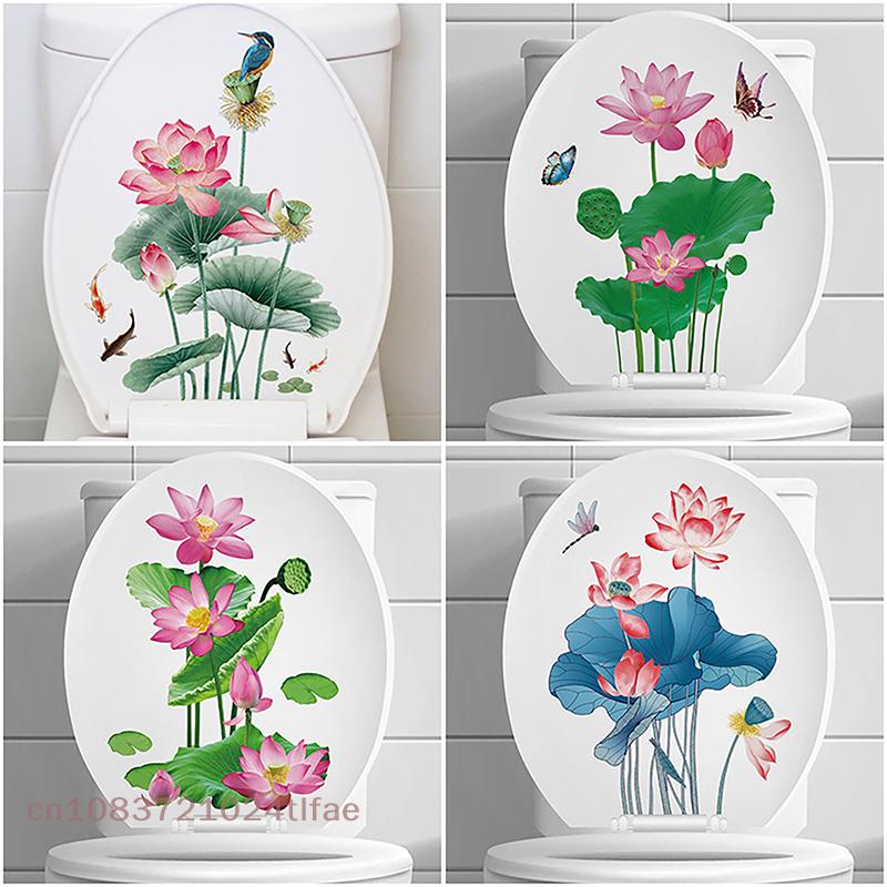 Toilet Plant And Flower Wall Stickers Home Decoration Self Adhesive Mural Bathroom Toilet Cover Stickers