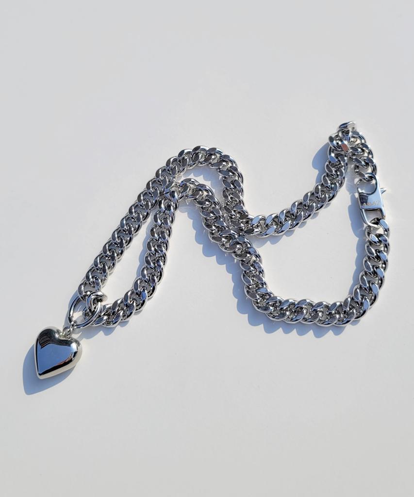 Ag47 23-Necklace45 Heart Cuban Chain