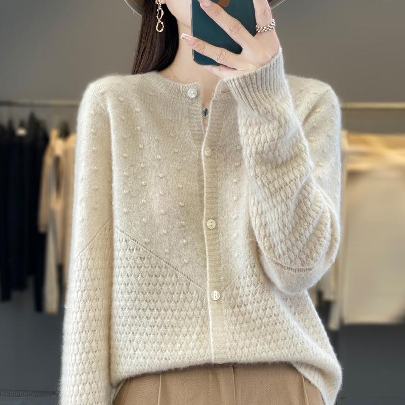 

Новый ажурный кардиган женский с круглым вырезом и длинными рукавами, вязаный топ XXL