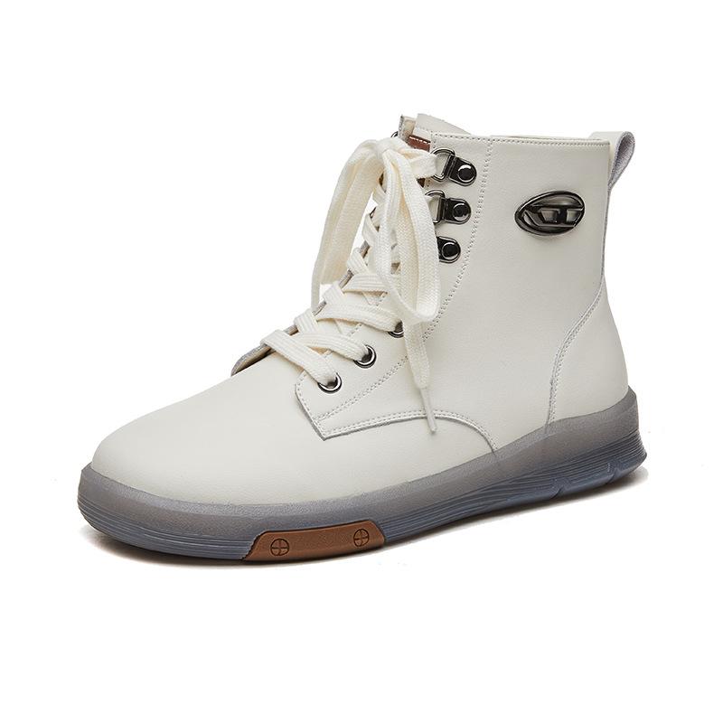 High-top shoes women's 2025 new autumn and winter velvet Martin boots leather spring and autumn shoes beef tendon soles short boots casual women's