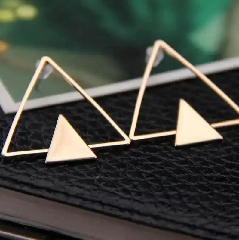 Simple Fashion Women Jewelry Gold Plated Double Triangles Stud Earrings Plugs for Girl Trend Elegant Accessories Creative Gifts