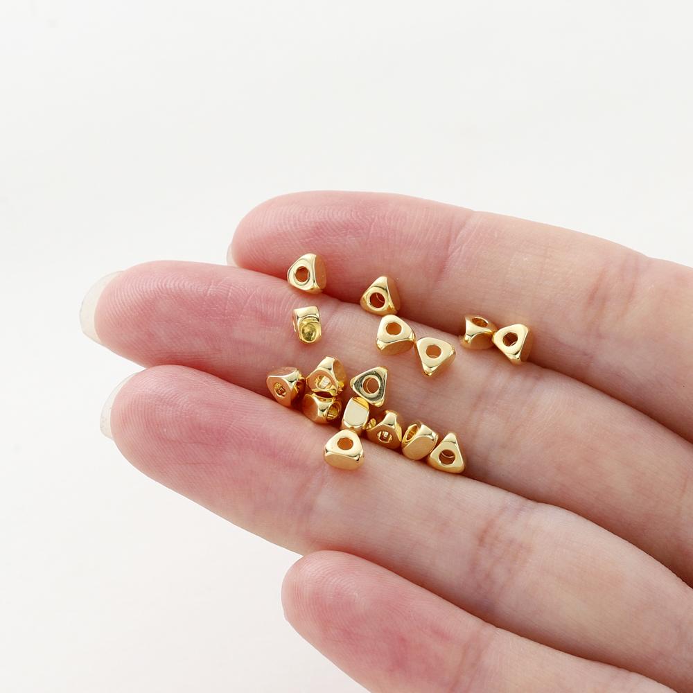 30/50pcs 14K 18K Gold Color Plated Brass Hole 1.5mm Triangle Beads Spacer Beads Bracelet Diy Jewelry Accessories