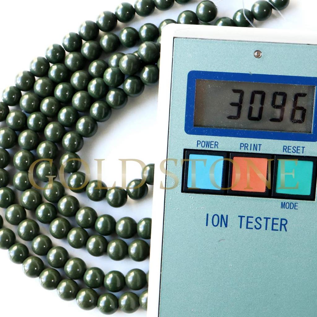 [GOLD STONE] Green Beitou Stone Strand, 40cm, from Taiwan, Negative Ion Measured, Radium Green Hokutolite, 10mm
