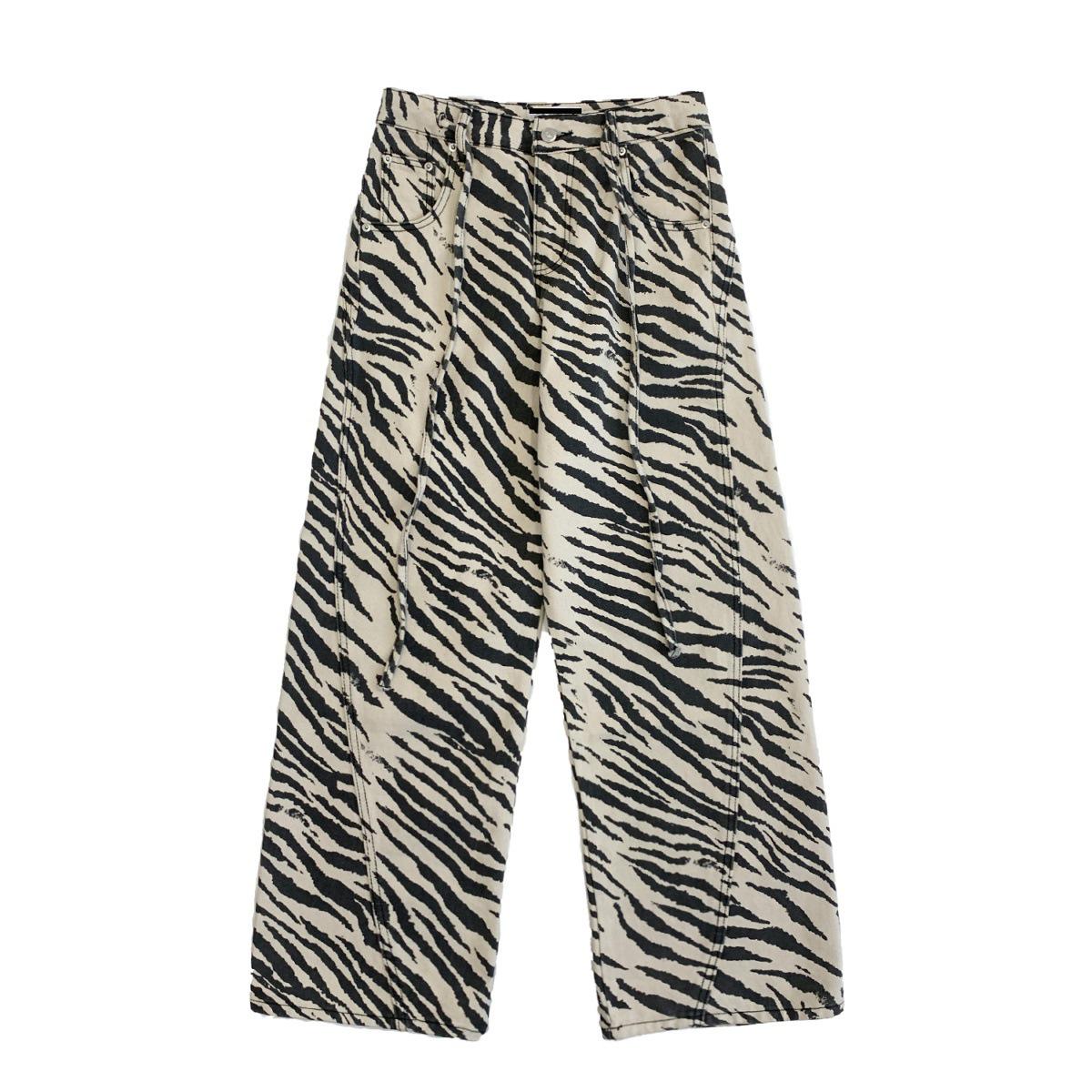 

Women s High-End Zebra Print Drawstring Jeans: American Retro, Loose, Floor-Length, Straight-Leg. 2XL зебра печати