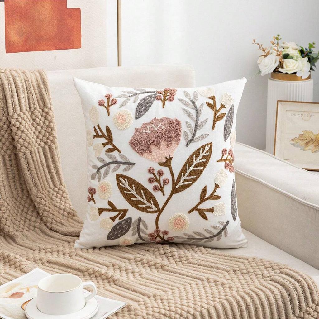 Flower Pillow Cover Towel Embroidered Sofa Throw Pillow Cover Decorative Square Cushion Case for Sofa Bedroom 45x45 Pillowcase