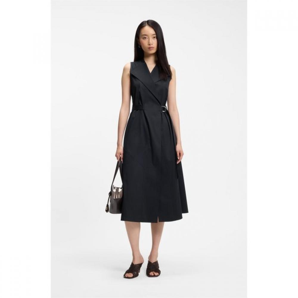 BoSS Women S adjuStable Belt Stretch Cotton Wrap dreSS Dark Blue