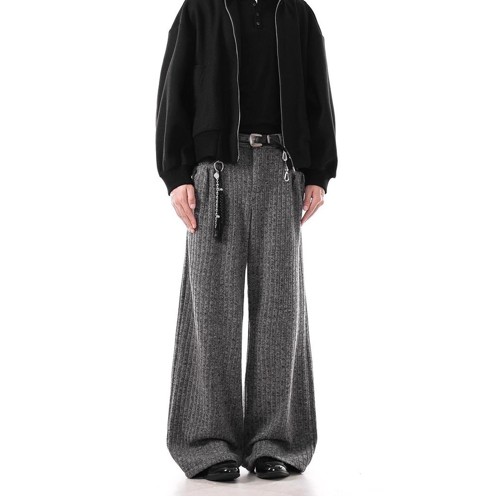 Light luxury upstart old money style retro woolen trousers for men and women, new thickened straight casual trousers in autumn and winter