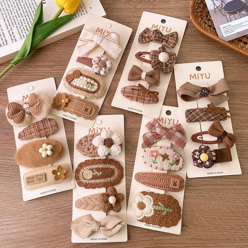 Korea Fashion Coffee Warm Color Basic Snap Baby Hair Drop Clips Wool Knit Hair Clamp Pins Hairpins Kid Girls Cotton BB Barrettes