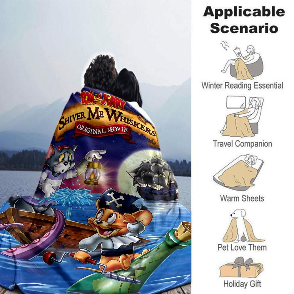 1pc Tom and Jerry Shiver Me Whiskers Flannel Blanket Soft Warm Throw for Home, Office, Travel, All-Season Cozy Bedding GiftL1140