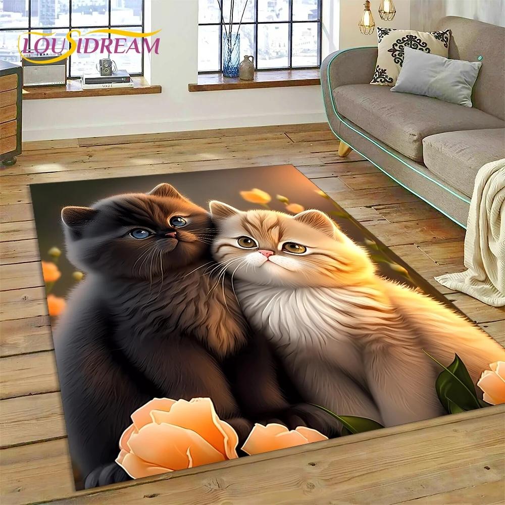 3D Persian Cat,Cute Calico Cat,Ragdoll Cartoon Rug Carpet for Living Room Bedroom Home Decor,Non-slip for Sofa  Doormat Gift Kid