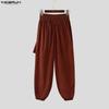 INCERUN Men Casual Wrap Elastic Waist Texture Corduroy Long Drop-crotch Pants Harem Trousers