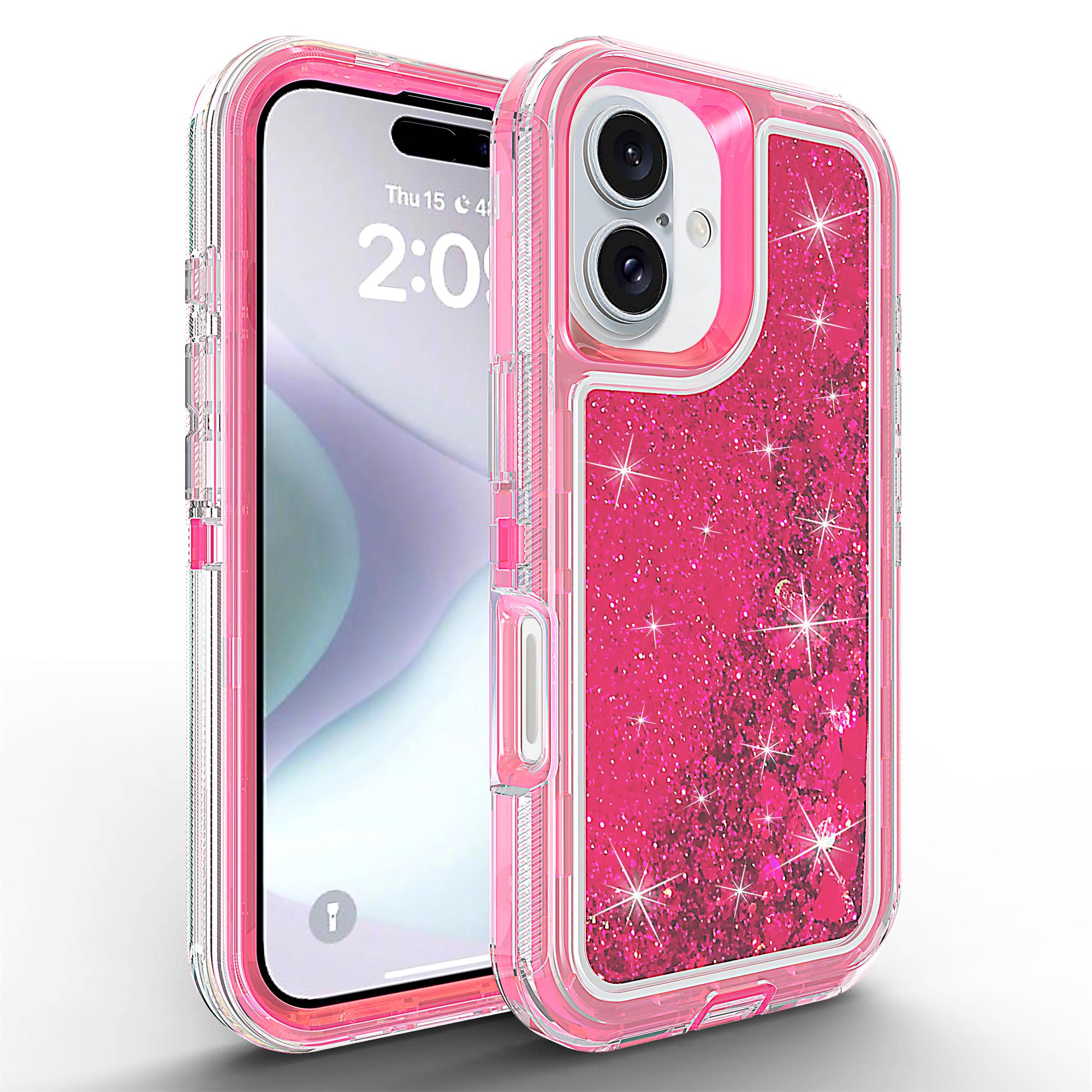

For iPhone 16 Case Shockproof Detachable 2 In 1 TPU+PC Quicksand Phone Cover Rose
