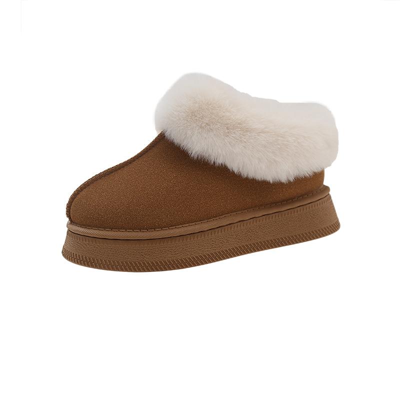 Platform Snow Boots Women's Winter New Round Toe Deep Mouth Suede Plush Platform Non-Slip Flat Slippers