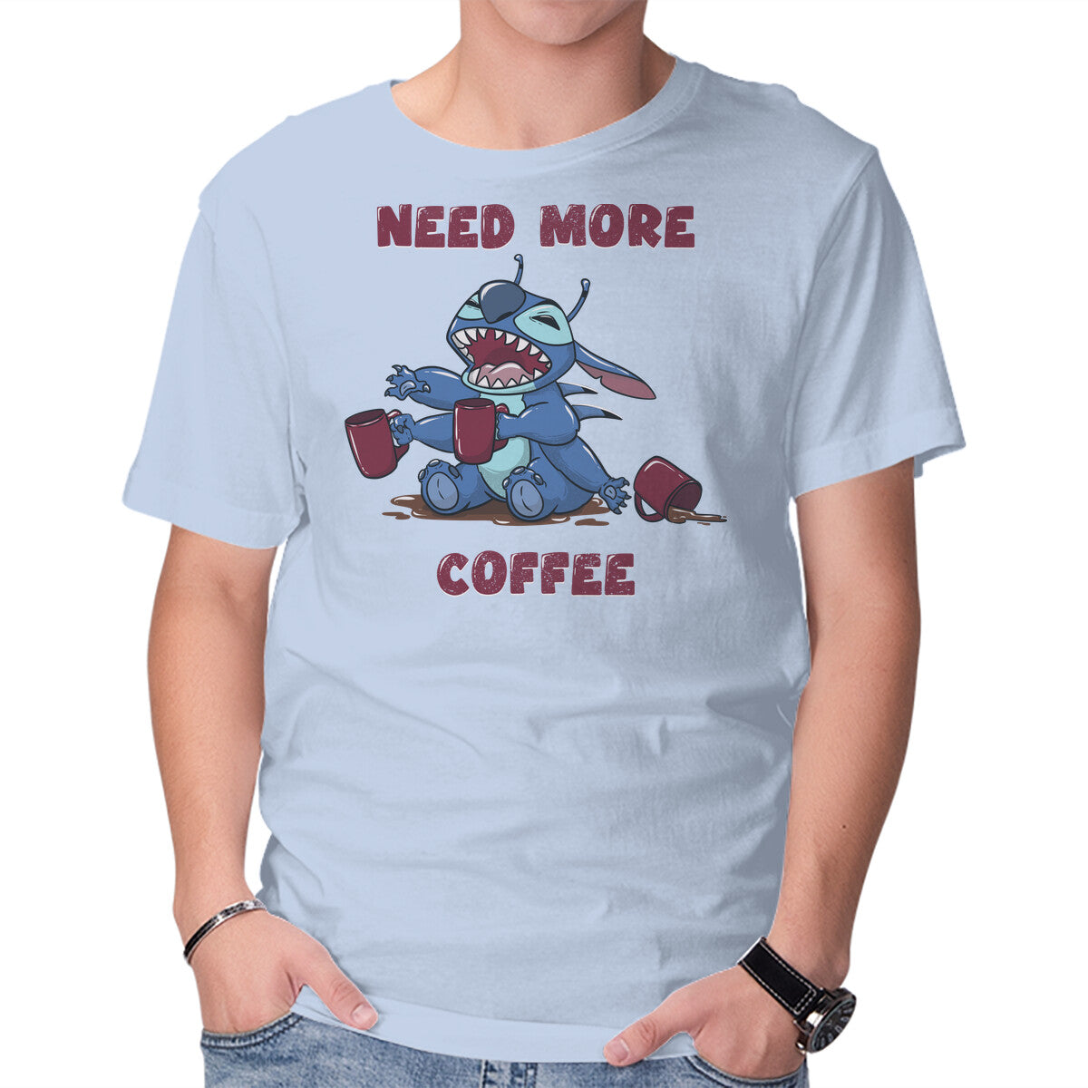 Unisex Crew Neck T-Shirt Need More Coffee Graphic Short Sleeve Casual Tee XL