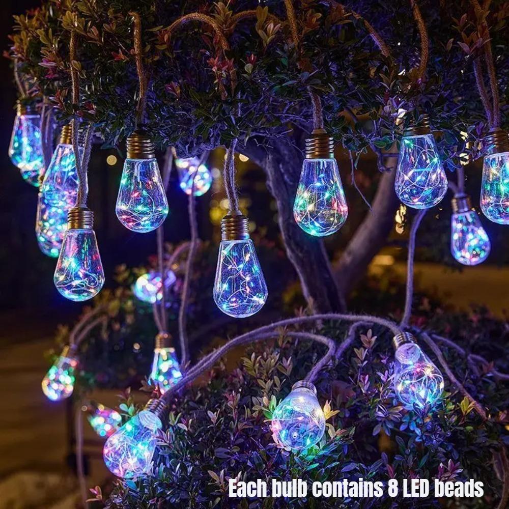 80LED Outdoor Garden Solar Light String, Bulb Hanging Retro Hemp Rope Light String, for Camping Courtyard Fence Garden