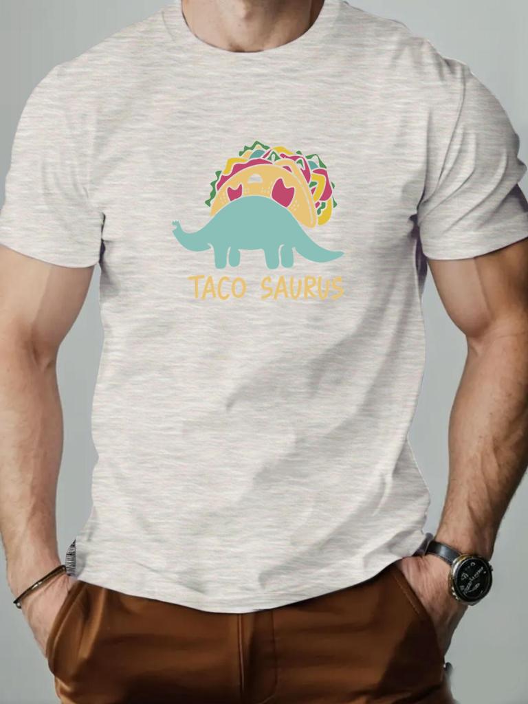 Mens Cotton Tshirt TACO SAURUS Summer Round Neck Shortsleeved Graphic Breathable Fashion Casual Tshirt