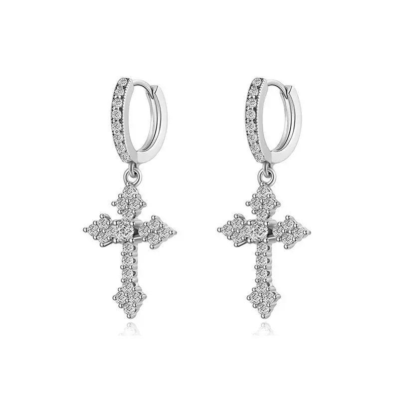 

[No Pierced Ears] Micro-Inlaid Zirconium Diamond Cross Ear Clip Non-Pierced Earrings Men s European and American Earrings Women s Eardrops [Ear Piercing Required] Cross Earrings, One Pair