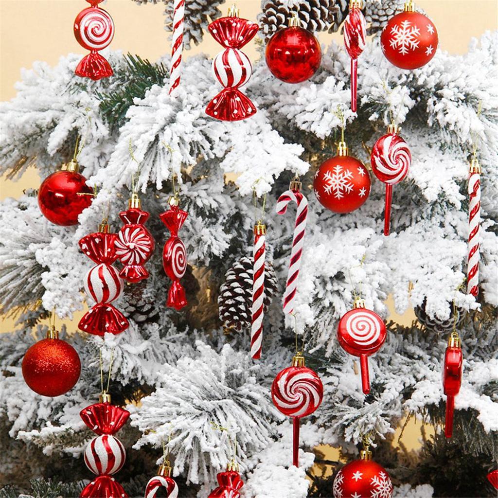 M-Modern-36Pcs Christmas Ball Christmas Tree Hanging Pendants Printed Shaped Pendant Christmas Spheres