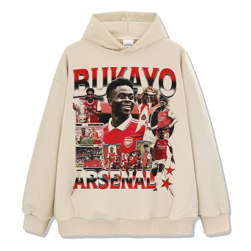 Hooded Sweater Abukayosak T-Shirt Heavy Vintage Bukayo Crew Neck Saka Print Short Sleeve