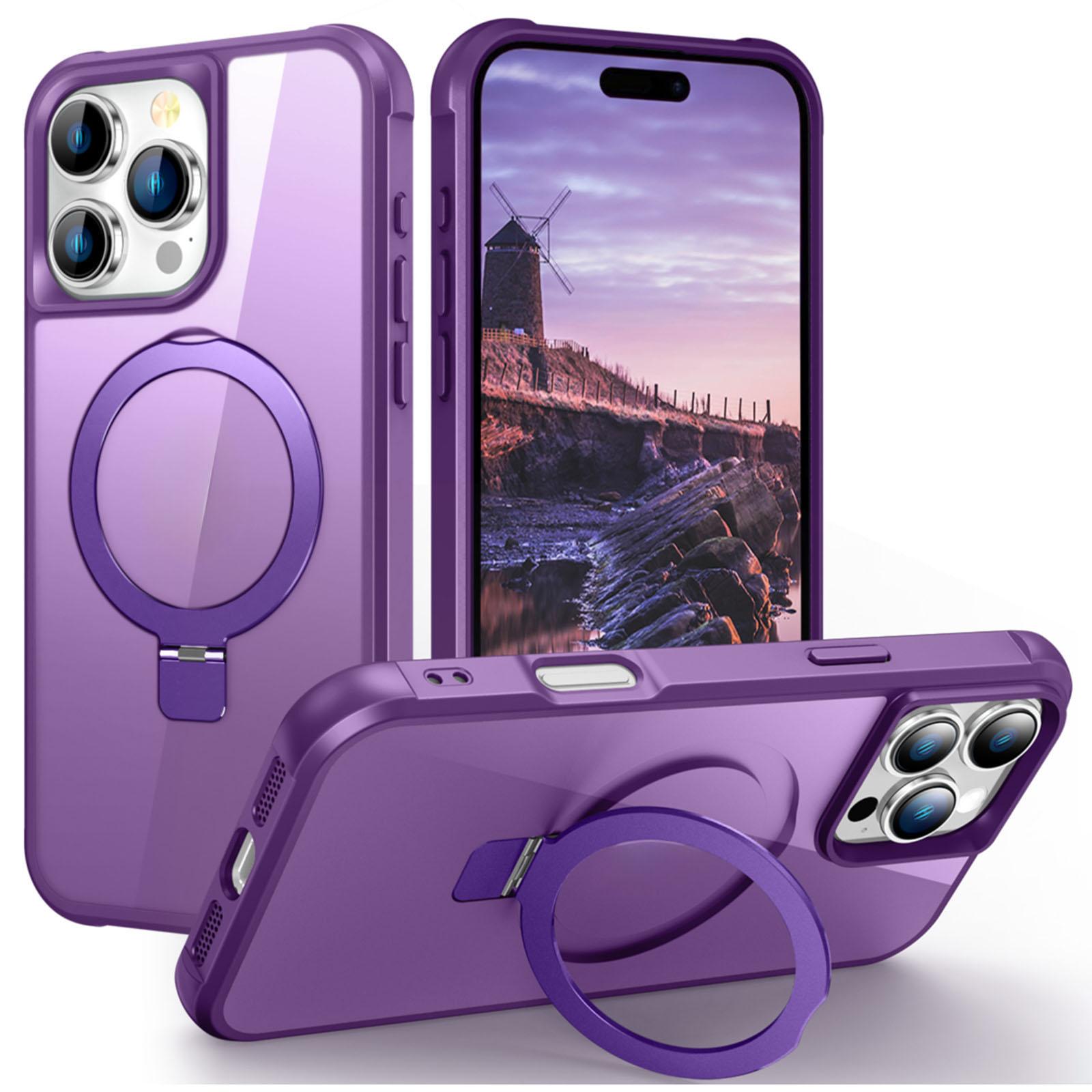 

For iPhone 16 Pro Max Case Compatible with MagSafe Ring Holder Kickstand TPU+PC Phone Cover Purple
