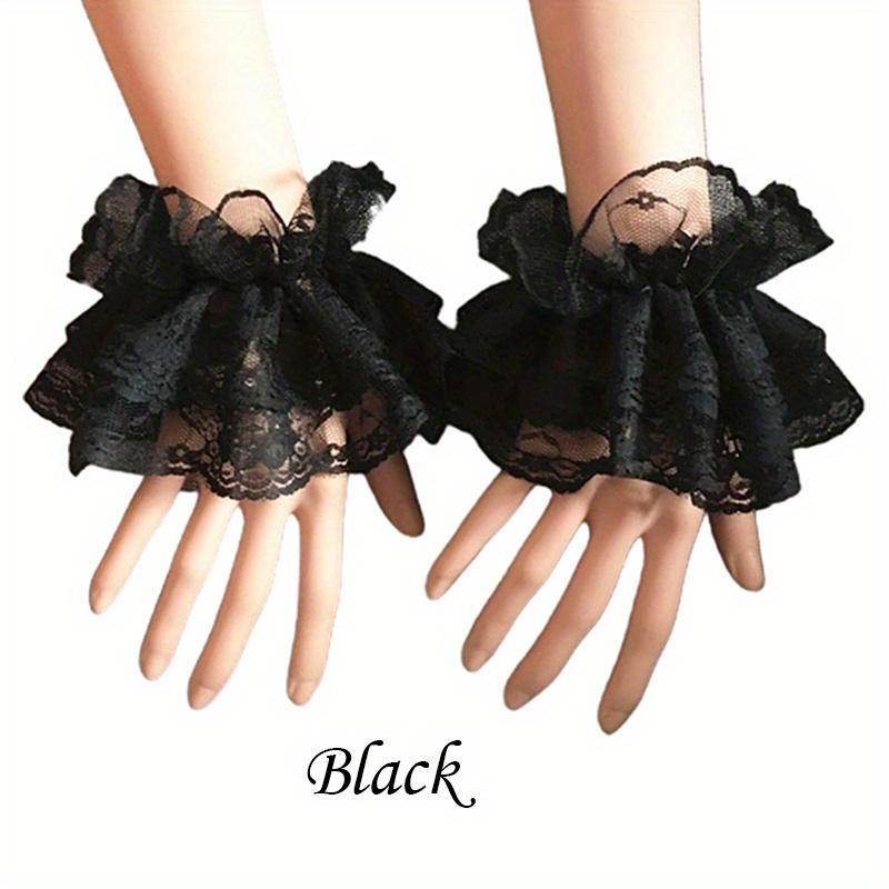1 Pair Detachable Lace Wrist Cuffs Lolita Sweet Floral Ruffled Elastic Hand Sleeve Black White Fake Cuffs Wristband Accessories