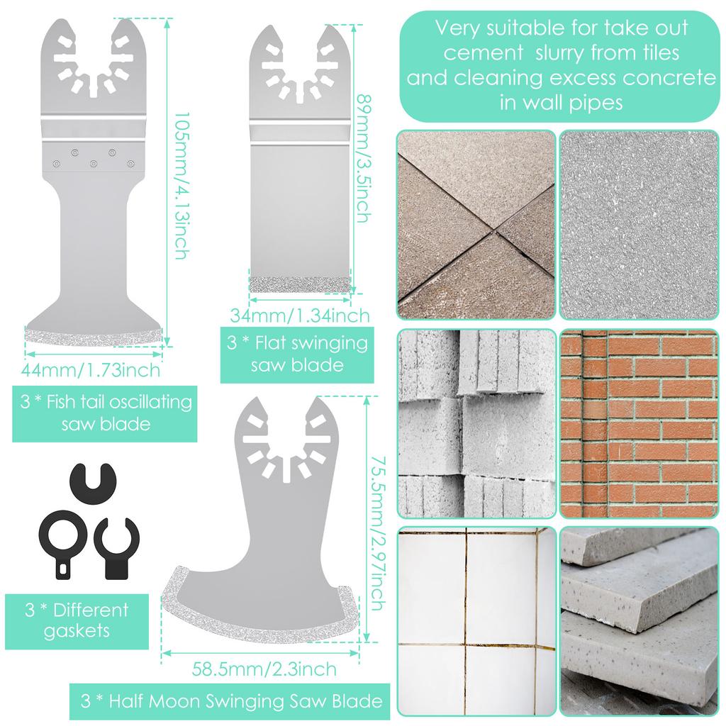 Diamond Oscillating Tool Blade Set Multi Tool Mortar Cutting Saw Blades Precise Multitool Blades for Grout Removal Soft Tile Cut