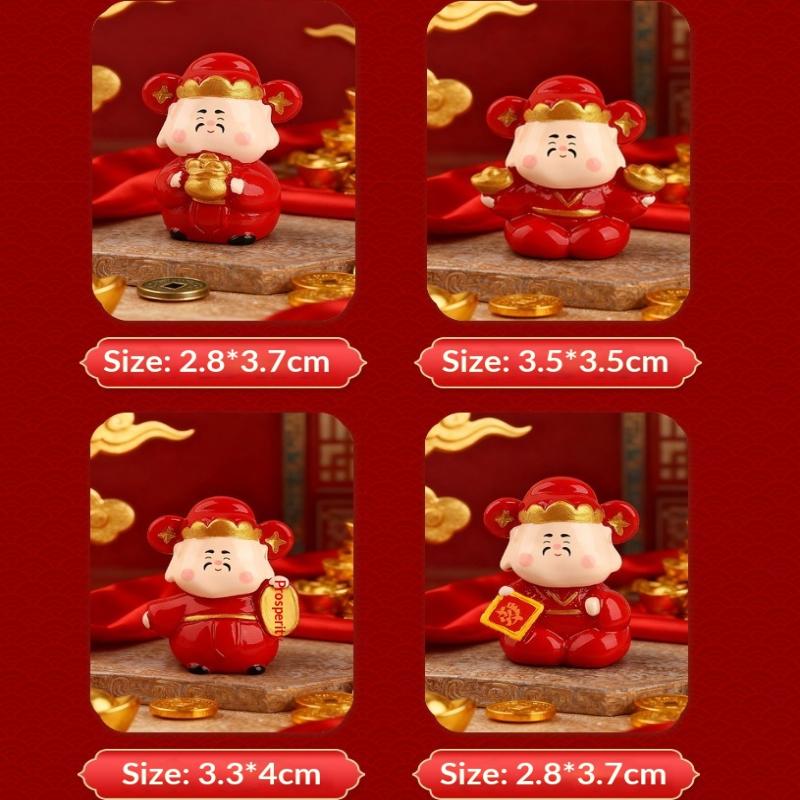 1Pcs Cute New Year'S God Of Wealth Decorative Resin Figurines Stress Relief Healing Emotions Small Ornament Ideal Gifts For Home