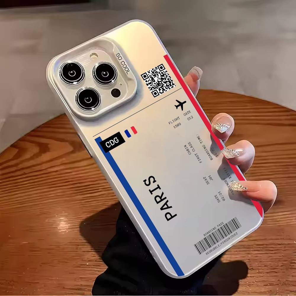 Boarding Pass Plane Ticket Phone Case For iPhone 17,16,15,14,13,12,11,Pro Max,Plus Candy Silver Cover