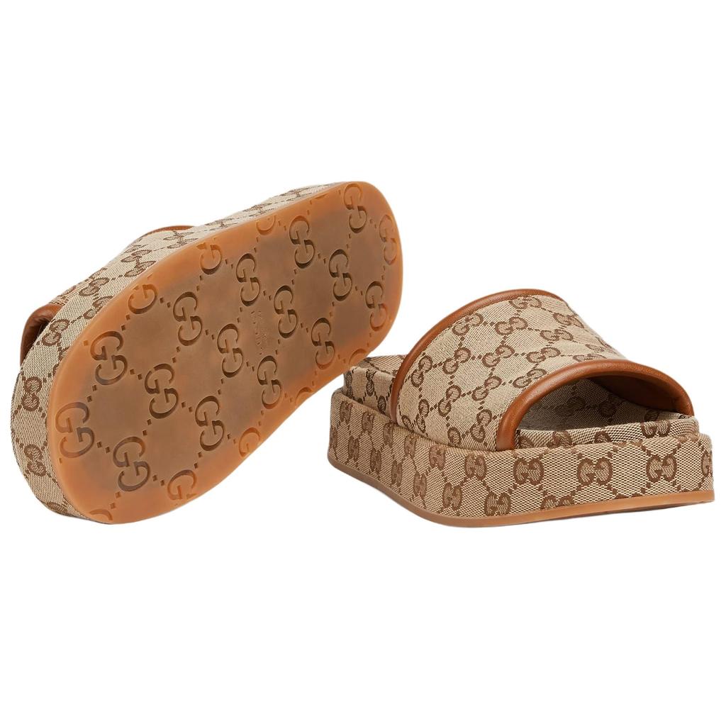 GUCCI Slide Slippers Women's Beige & Dark Brown 816797 FAD9C 9745