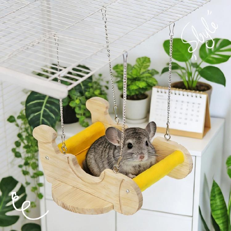 Natural Wooden Small Pet Swing Hammock Chew Proof Hanging Bed Toy For Chinchilla Cage Exercise Entertainment Activity