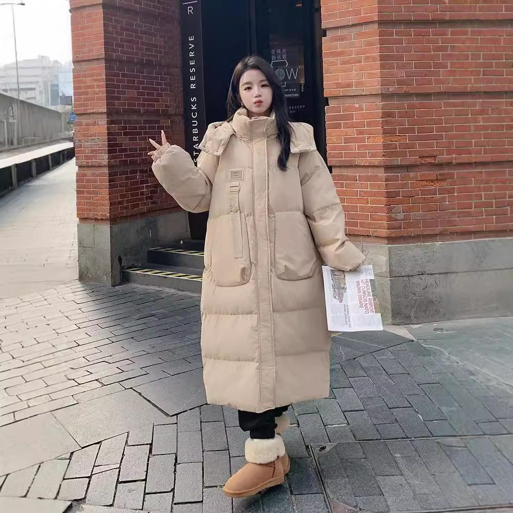 Down Cotton Jacket Women's Mid-length Winter 2025 New Korean Style Cotton-padded Jacket Thickened Over Knee Hooded Cotton-padded Jacket