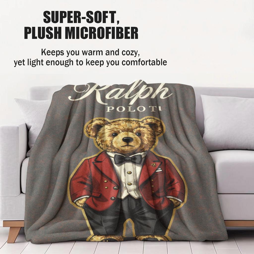 Ralph POLO Stil Gentleman POLO Bär Flanell Überwurf für Erwachsene Qualität Gemütlich Weich Warm Decke für Reise Picknick Zuhause