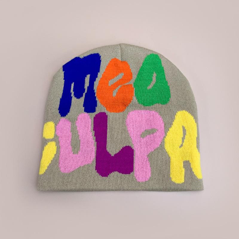 Hip Hop Color Letter Jacquard Knitted Hat Men'S And Women'S Warm Retro American Contrast Colour Pullover Hat