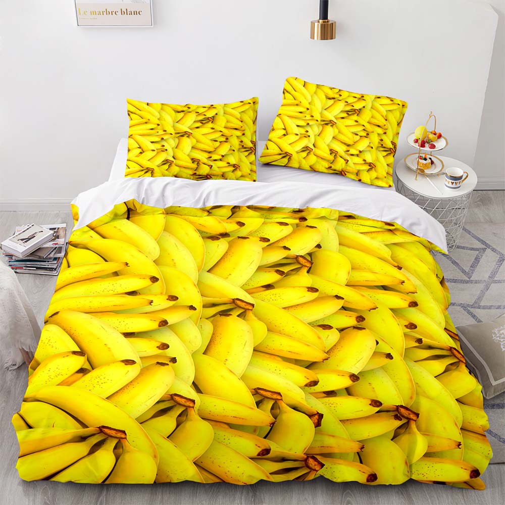 Yellow Banana Bedding Set Sweet Tropical Fruit Duvet Cover King/Queen Size For Kid Adult Vegetarian 2/3pcs Polyester Quilt Cover