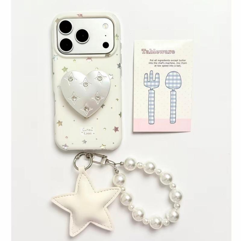 Round edge Korean gilt star pendant for iPhone17promax Apple 16 mobile phone case 15 love bracket