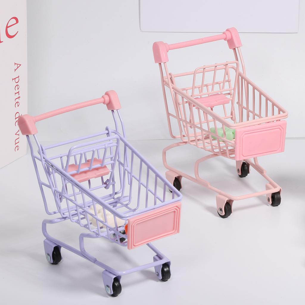 1pc Multicolor Mini Shopping Cart Storage Organizer Funny Small Gift Container Candy Packaging Mini Cart Jewelry Storage basket