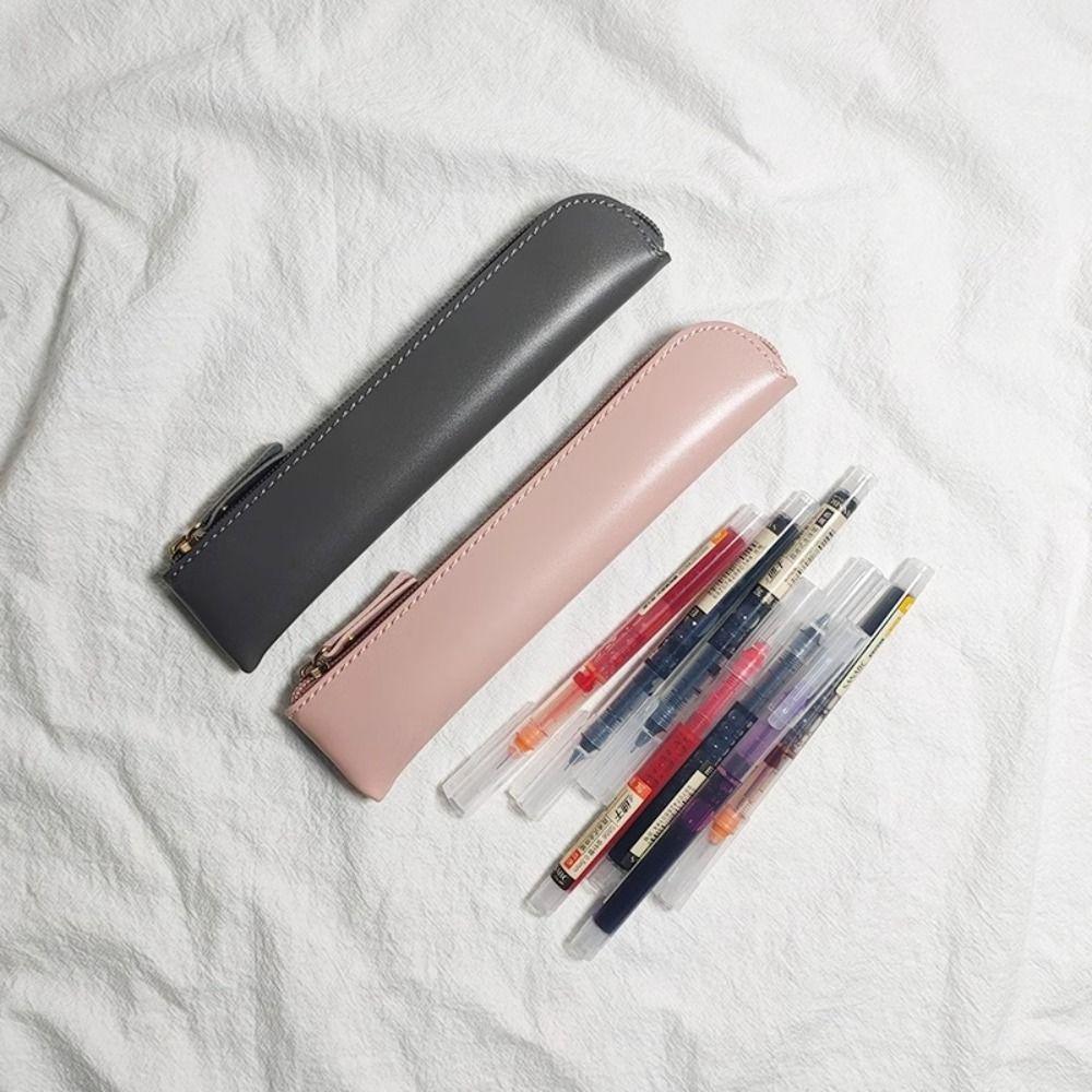 Soft Thin Pencil Case PU Pen Storage Bag Vintage Pencil Bags Office Accsesories