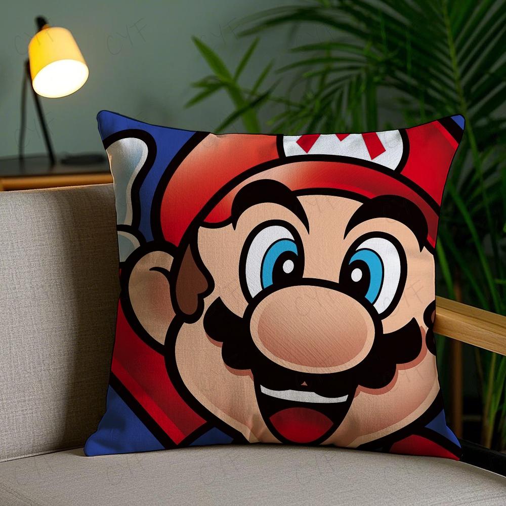 Super Cute Style M-Marios Pillow Case Anti-Dustmite Pillowcase Invisible Zipper Silky Short Plush Sofa Cushion Cover