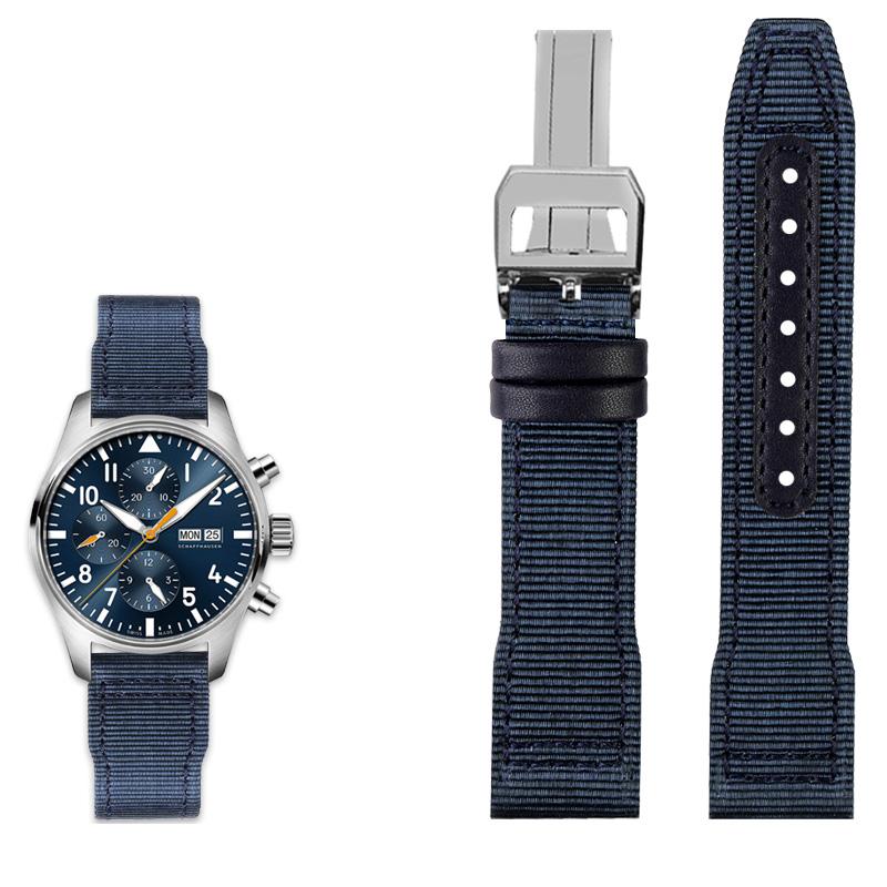 Klasyczny 20/21/22mm Wysokiej jakości nylonowy pasek do zegarka ze skóry cielęcej Pasuje do IWC Pilot SPITFIRE MARK18 Portofino TOP GUN IW389101 Pasek do zegarka
