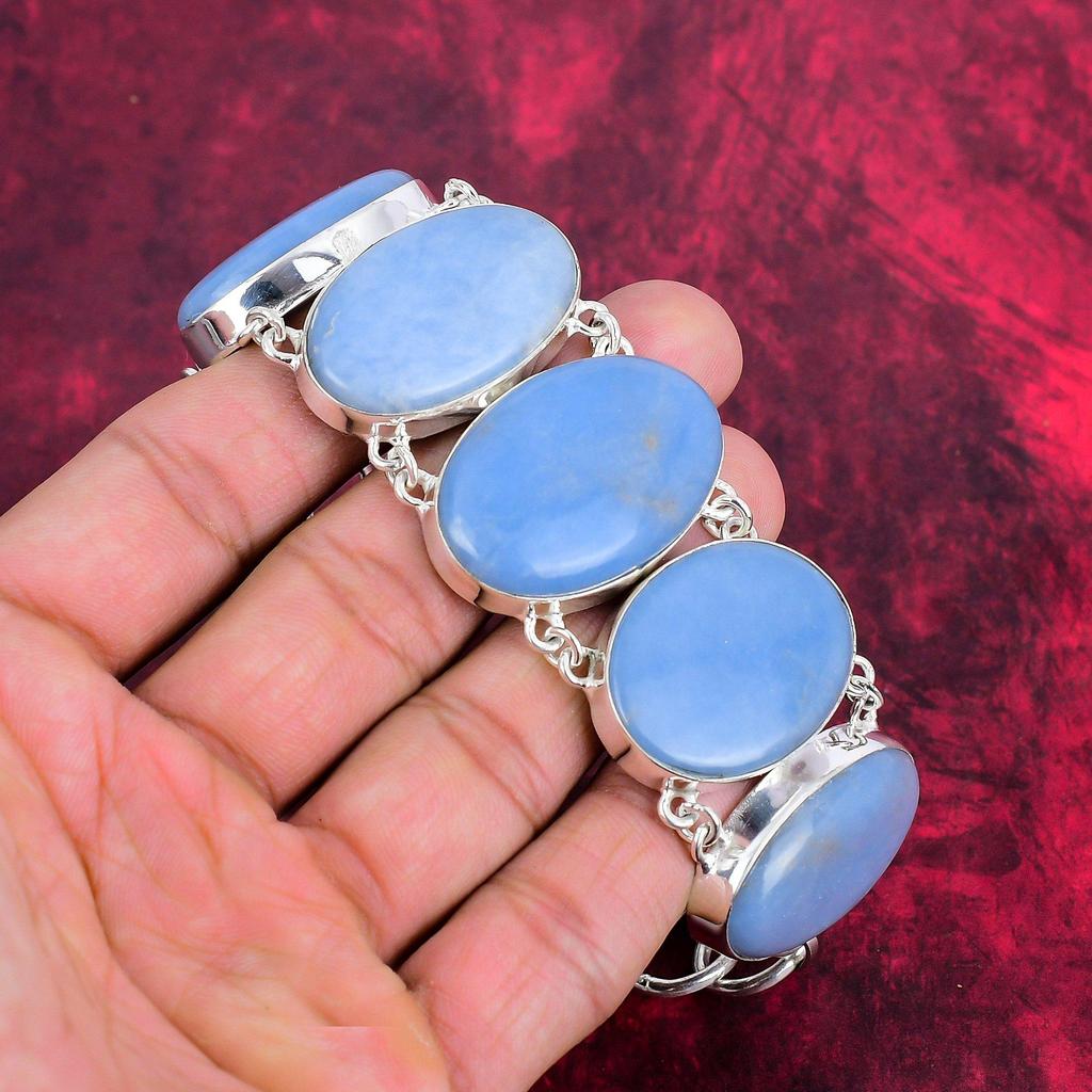 Anglite Natural Bracelet Jewelry, Unique Gemstone Jewelry, 925 Solid Sterling Silver Bracelet, Chain Bracelet, Handmade Dazzling Jewelry Gift For Mom