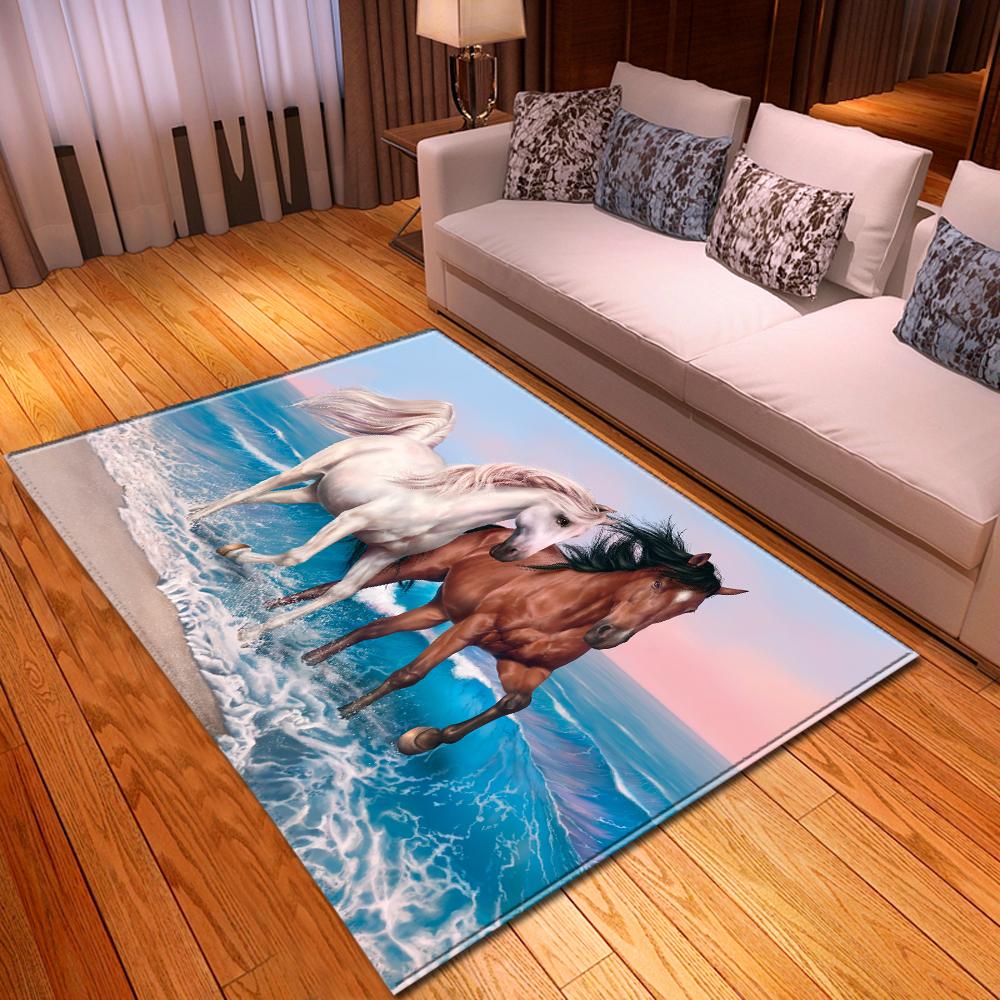 Horses Living Room 3D Carpets Boys Kids Room Rugs 3D Moon Horse Bedroom Mat Kitchen Area Rug Bath Mat Indoor Entrance Doormat